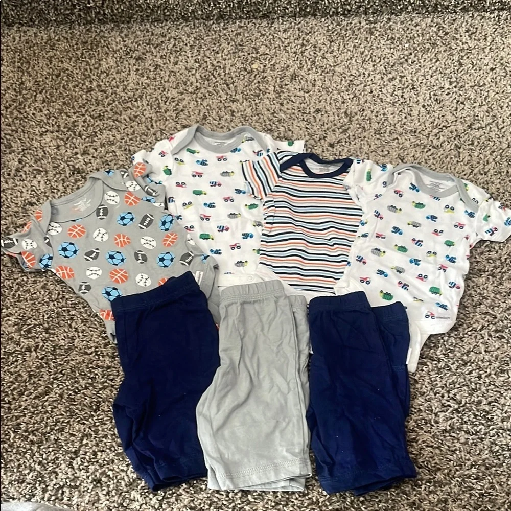 Onesies Baby Boy Matching Set - 4 onesies, 3 pairs of pants